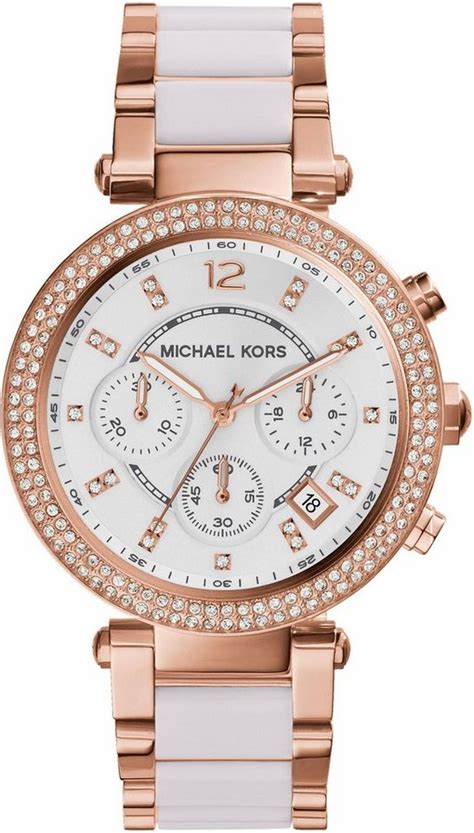 michael kors damenuhr parker mk5774 chronograph edelstahl rose weiss|michael kors parker.